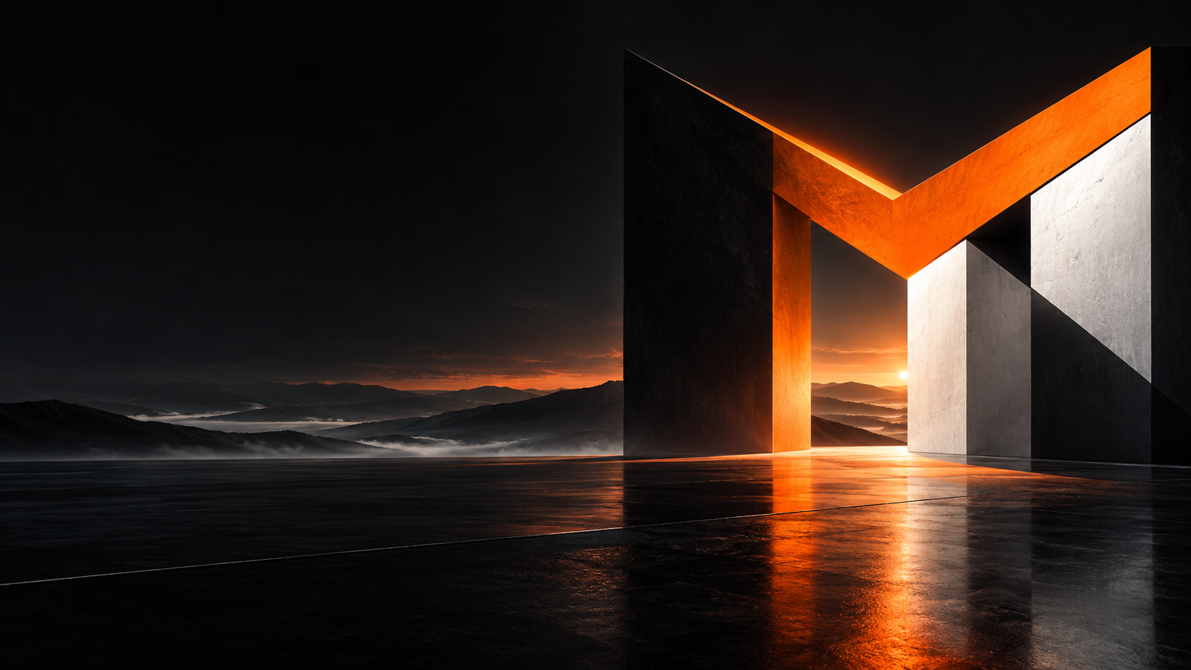 MAHRO geometric perspective in black, orange and white.